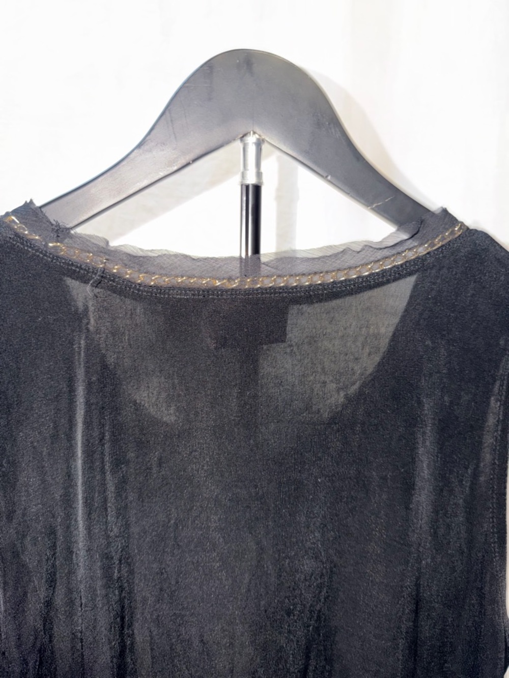 Chico's Travelers Black Slinky Knit Tank Top with Gold Chain Detail - Picture 3 of 6